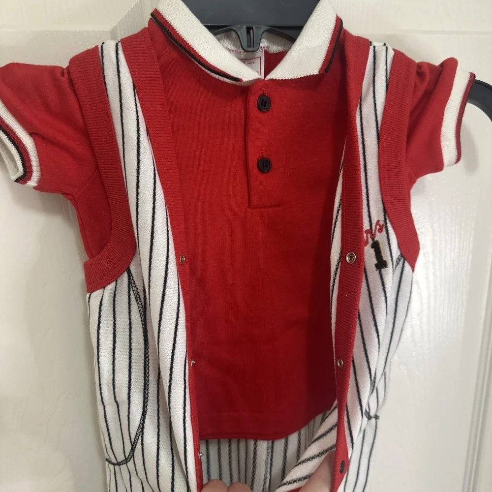 Vintage buster brown 18 months boys 2 piece romper/Polo Shirt baseball theme USA